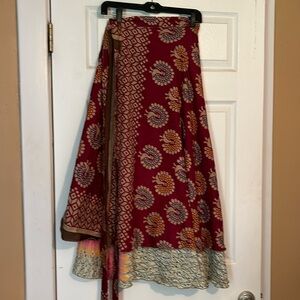 Reversible wrap skirt peacocks boho one size fits most